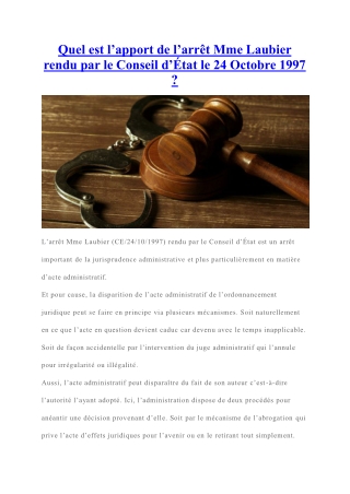 L'apport de l’arrêt Mme Laubier rendu par le Conseil d’État le 24 Octobre 1997