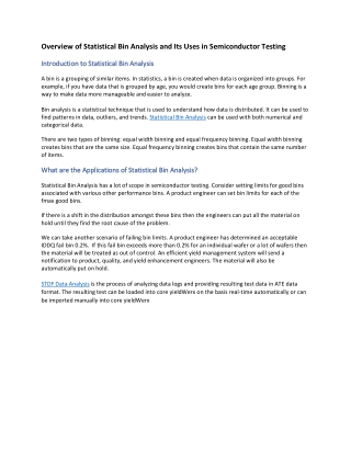 Overview of Statistical Bin Analysis and Its Uses in Semiconductor Testing