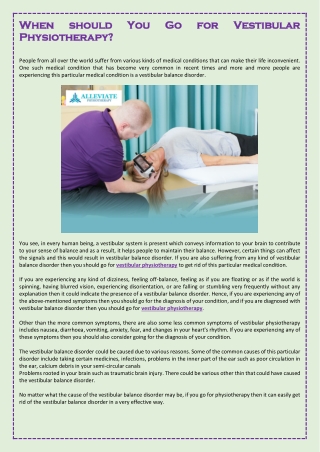 When should You Go for Vestibular Physiotherapy