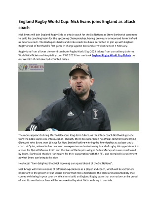 England Rugby World Cup Nick Evans joins England as attack coach