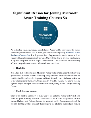 Significant Reason for Joining Microsoft Azure Training Courses SA