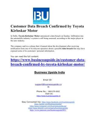 Customer Data Breach Confirmed by Toyota Kirloskar Motor