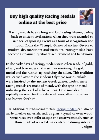 Buy high quality Racing Medals online at the best price