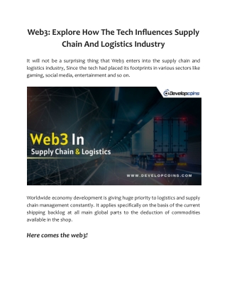 Web3 - Explore How The Tech Influences Supply Chain And Logistics Industry
