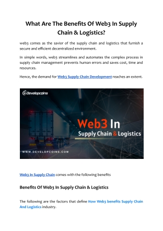 What Are The Benefits Of Web3 In Supply Chain & Logistics?