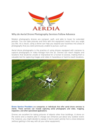 Why do Aerial Drone Photography Services Follow Advance