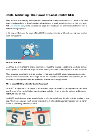 Dental Marketing The Power of Local Dentist SEO