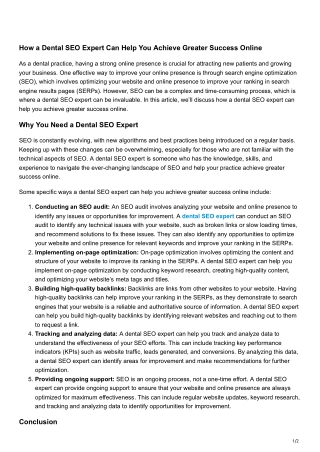 How a Dental SEO Expert Can Help You Achieve Greater Success Online
