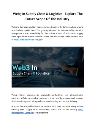 Web3 In Supply Chain & Logistics - Explore The Future Scope Of The Industry