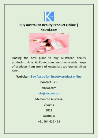 Buy Australian Beauty Product Online | Kouwi.com