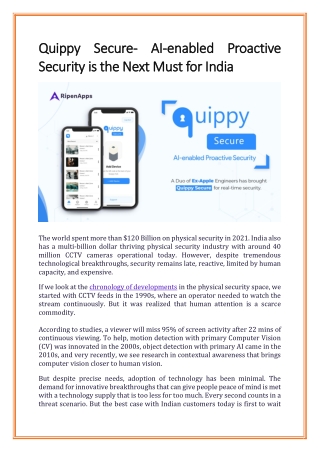 Quippy Secure- AI-enabled Proactive Security is the Next Must for India