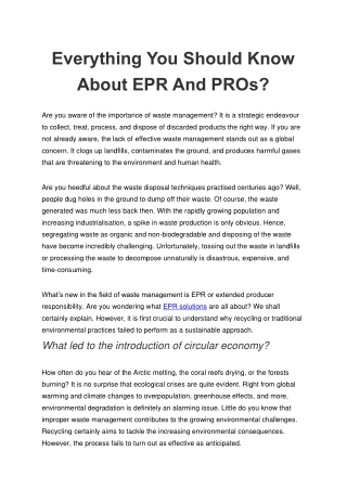 Everything You Should Know About EPR And PROs