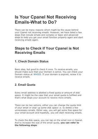 Is Your Cpanel Not Receiving Emails what to do?