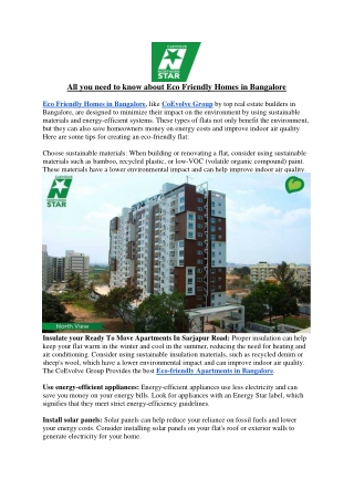 All you need to know about Eco Friendly Homes in Bangalore