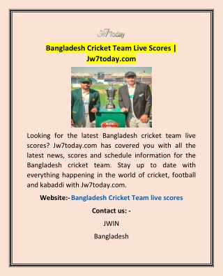 Bangladesh Cricket Team Live Scores | Jw7today.com