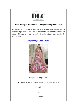 Buy Lehenga Choli Online  Designerlehengacholi.com