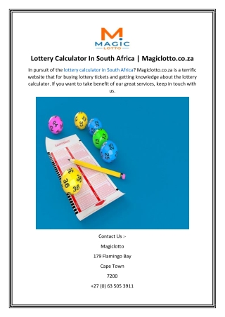Lottery Calculator In South Africa  Magiclotto.co.za