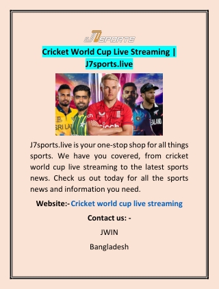 Cricket World Cup Live Streaming | J7sports.live