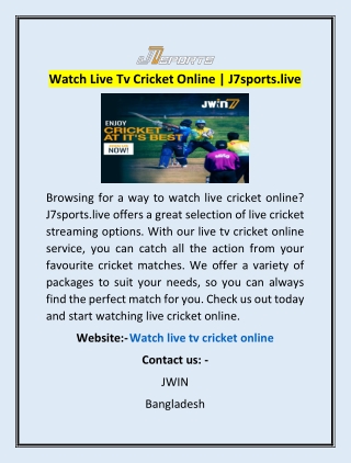 Watch Live Tv Cricket Online | J7sports.live