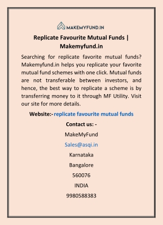 Replicate Favourite Mutual Funds | Makemyfund.in