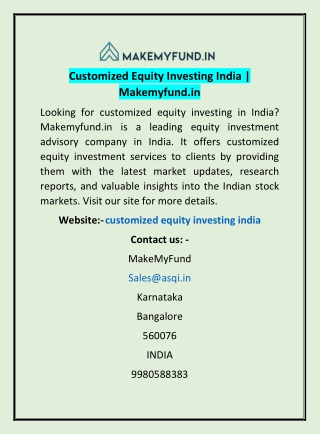 Customized Equity Investing India | Makemyfund.in