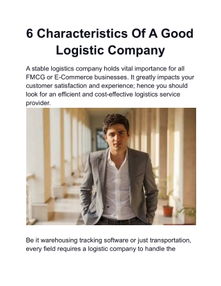 6 Characteristics Of A Good Logistic Company