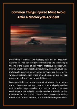 Common Things Injured Must Avoid After a Motorcycle Accident