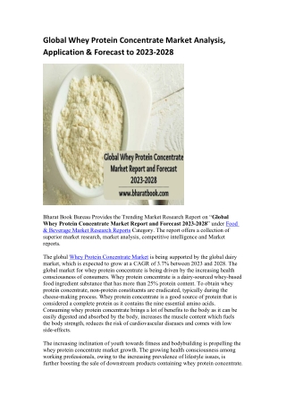 Global Whey Protein Concentrate Market Analysis, Application & Forecast to 2023-2028
