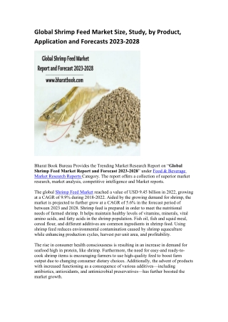 Global Shrimp Feed Market Size, Study, by Product, Application and Forecasts 2023-2028