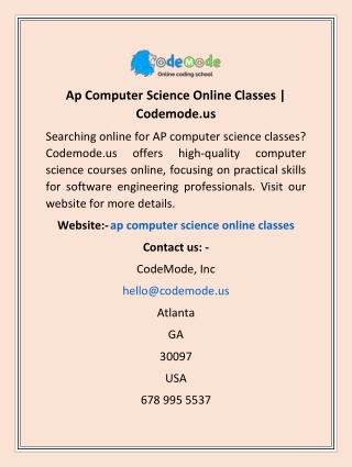Ap Computer Science Online Classes | Codemode.us