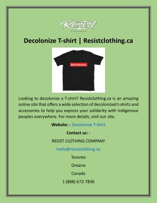 Decolonize T-shirt  Resistclothing.ca