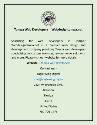 Tampa Web Developers  Webdesigntampa.net