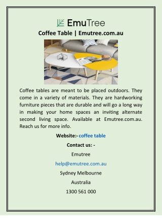 Coffee Table | Emutree.com.au