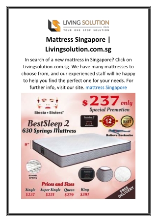 Mattress Singapore  Livingsolution.com.sg