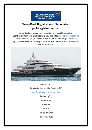 Cheap Boat Registration  Sanmarino-yachtregistration.com