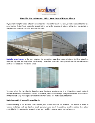 Metallic Noise Barrier: What You Should Know About