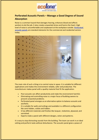Perforated Acoustic Panels – Manage a Good Degree of Sound Absorption
