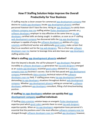 How IT Staffing Solution Helps Improve the Overall Productivity for Your Business