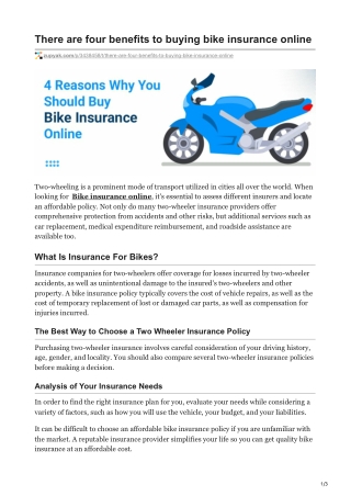 There are four benefits to buying bike insurance online