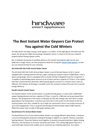 The Best Instant Water Geysers Can Protect You against the Cold Winters