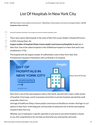 List Of Hospitals In New York City _