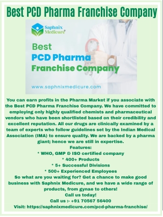 Best PCD Pharma Franchise Company
