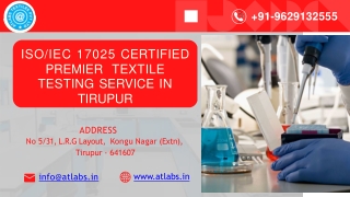 ISOIEC 17025 Certified Popular Textile Testing Service in Tirupur