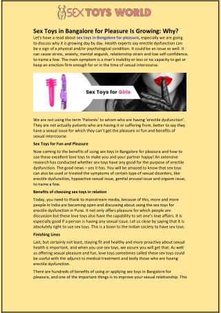 Sex Toys in Bangalore for Pleasure Is Growing: Why?