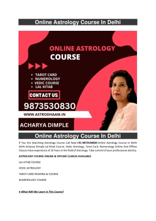 Online Astrology Course In Delhi  91-9873530830