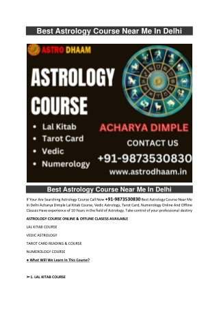 Best Astrology Course Near Me In Delhi  91-9873530830