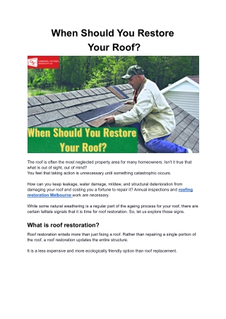 When Should You Restore Your Roof?