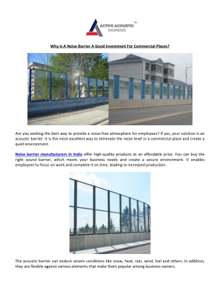 Why is a Noise Barrier a Good Investment for Commercial Places?