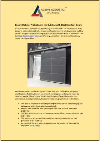 Ensure Optimal Protection in the Building with Blast Resistant Doors