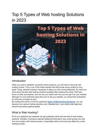 Top 5 Types of Web Hosting Solutions in 2023